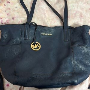 Michael kors navy leather tote bag
